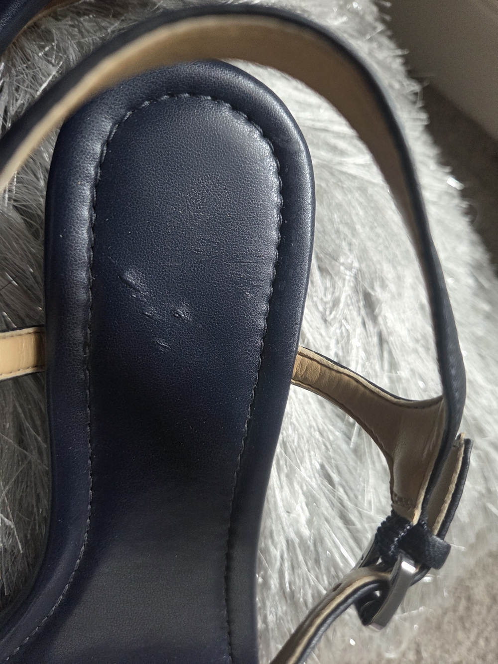 Michael Kors Navy Leather T-Strap Sandals - Picture 5 of 15